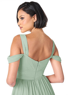 Azazie Lianne Bridesmaid Dresses Agave A-Line Off the Shoulder Chiffon Dress image6