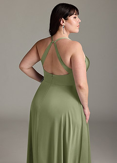 Azazie Davis Robes de demoiselle d'honneur Robe Trapèze en Satin extensible Plissé Sauge Des Jardins image12