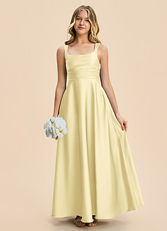Azazie Azaria Junior Lemon Sorbet A-Line Pleated Stretch Satin Dress image1