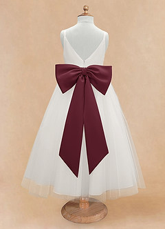 Azazie Lea Flower Girl Dresses Cabernet A-Line Spaghetti Strap Tulle Dress image7