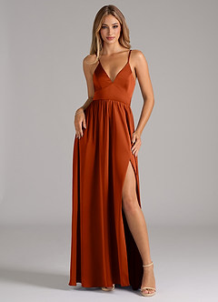 Azazie Aaida Brautjungfernkleider A-Linie Korsett Stretch-Satin Kleid Paprika image1