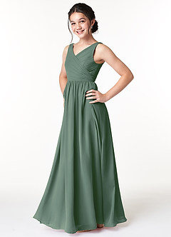 Azazie Sawyer Junior Eucalyptus A-Line Pleated Chiffon Dress image5