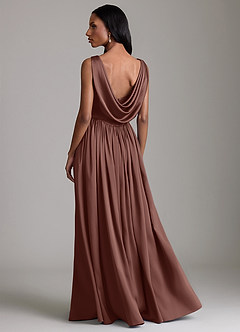 Azazie Novi Bridesmaid Dresses Espresso A-Line with Pockets Stretch Satin Dress image2