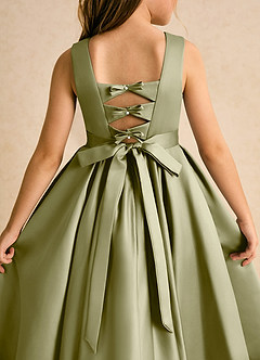 Azazie Junebuj Flower Girl Dresses Moss Green Ball-Gown Pleated Matte Satin Dress image7