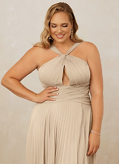 Christian Siriano Bridal for Azazie 1009 Bridesmaid Dresses Champagne A-Line Pleated Chiffon Dress image13
