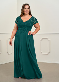 Azazie Dunja Mother of the Bride Dresses Peacock A-Line V-Neck Lace Chiffon Dress image9