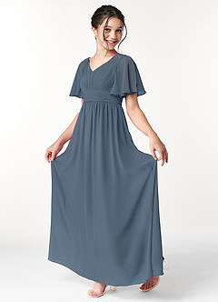 Azazie Temeka Junior Neptune A-Line Pleated Chiffon Dress image3