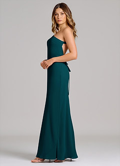 Azazie Monroe Bridesmaid Dresses Pine Sheath One Shoulder Chiffon Dress image5