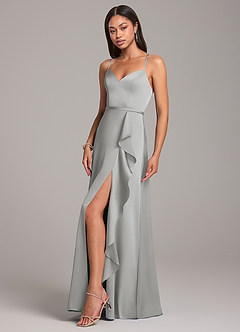 Azazie Naeem Robes de demoiselle d'honneur Robe Trapèze en Satin extensible Argent image3