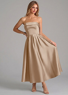 Azazie Lucienne Bridesmaid Dresses Taupe A-Line Pleated Stretch Satin Dress image5