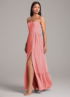Azazie Kailee Robes de demoiselle d'honneur Robe Trapèze en Mousseline de soie avec poches Corail image3