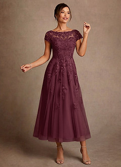 Azazie Jolanda Mother of the Bride Dresses Cabernet A-Line Lace Dress image3