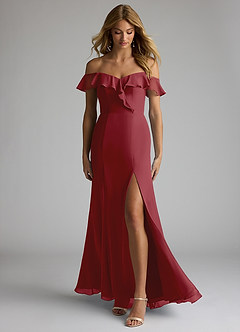 Azazie Sophie Bridesmaid Dresses Pomegranate A-Line Off the Shoulder Chiffon Convertible Dress image1