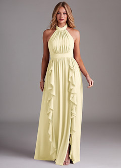 Azazie Avary Bridesmaid Dresses Lemon Sorbet A-Line Pleated Chiffon Dress image3