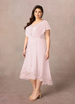 Azazie Palana Mother of the Bride Dresses Blushing Pink A-Line Lace Chiffon Dress image7