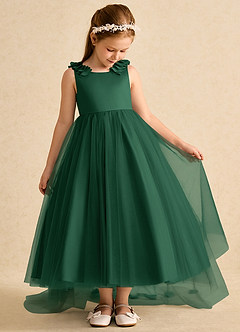 Azazie Lorita Flower Girl Dresses Dark Green A-Line Beaded Tulle Dress image5