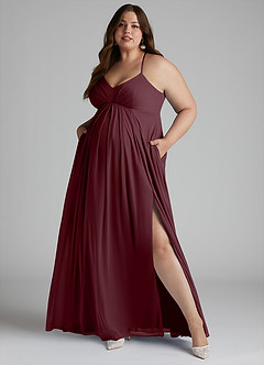 Azazie Annabelle Maternity Bridesmaid Dresses A-Line V-Neck Pleated Mesh Floor-Length Dress image9