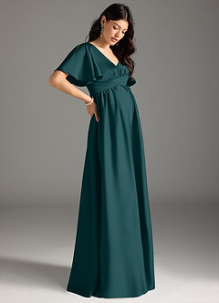 Azazie Verna Maternity Bridesmaid Dresses A-Line Ruched Stretch Satin Floor-Length Dress image6