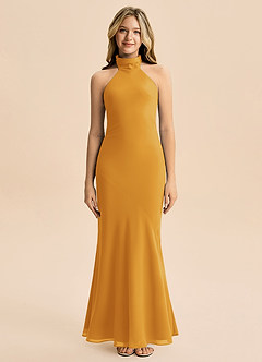 Azazie Velli Junior Butterscotch Mermaid High Neck Chiffon Dress image3