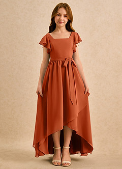 Azazie Milly Girls Formal Flower Girl Dresses Burnt Orange A-Line Pleated Chiffon Dress image5