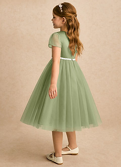 Azazie Kaylor Abiti da Ragazza di Fiori Abito A-Line in Tulle Plissettato Pistacchio image6
