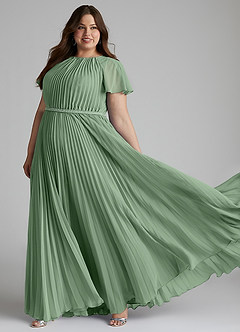 Azazie Kara Modest Bridesmaid Dresses A-Line Pleated Chiffon Floor-Length Dress image10