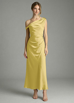 Azazie Emerson Brautjungfernkleider Meerjungfrau-Linie Schulterfrei Stretch-Satin Kleid Kanarienvogel image5