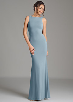 Azazie Gwen Bridesmaid Dresses Dusty Blue Mermaid Pleated Premium Stretch Jersey Dress image4
