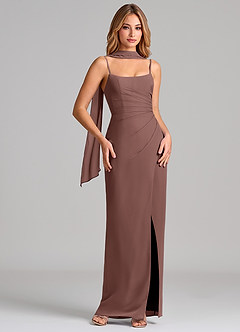 Azazie Calandra Suknie dla druhen Osłona Pofałdowany Szyfon Do ziemi Sukienka image1