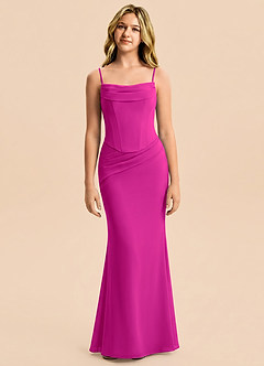 Azazie Sorrel Junior Fuchsia Mermaid Pleated Chiffon Dress image5