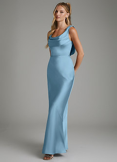 Azazie Elena Bridesmaid Dresses Steel Blue Mermaid Pleated Stretch Satin Dress image5