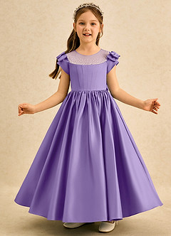 Azazie Toffee Abiti da Ragazza di Fiori Abito Stile Principessa in Raso Opaco Fiocco Tahiti image3
