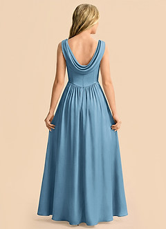 Azazie Cali Junior Robe Trapèze en Satin extensible Plissé Acier Bleuté image2