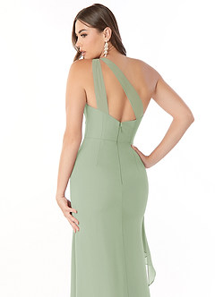 Azazie Maive Bridesmaid Dresses Dusty Sage Sheath Pleated Ruffle Chiffon Dress image6