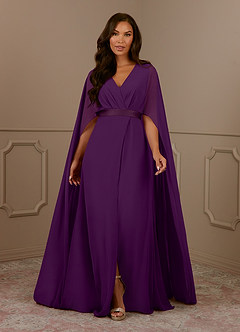 Azazie Isa Mother of the Bride Dresses Grape A-Line V-Neck Pleated Chiffon Dress image1