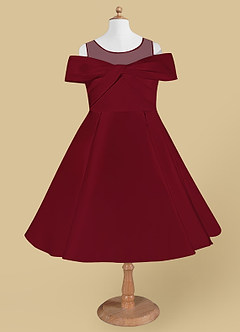 Azazie Shirin Flower Girl Dresses Burgundy A-Line Off the Shoulder Matte Satin Dress image5