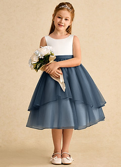 Azazie Rene Flower Girl Dresses Ivory Neptune A-Line Bow Tulle Dress image3