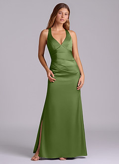 Azazie Amelie Abiti da Damigella Abito A-Line in Raso Elasticizzato Plissettato Ginepro image1