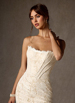 Azazie Starla 웨딩드레스 쉬스 스트랩리스 레이스 미니 드레스 image5