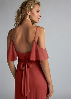 Azazie Fiena Final Sale Terracotta A-Line V-neck Ruched Mesh Dress image5