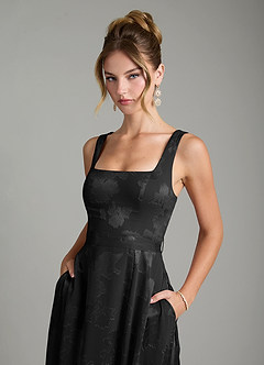 Azazie Cheyenne Bridesmaid Dresses Black A-Line Pleated Floral Jacquard Burnout Dress image6