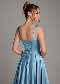 Azazie Azaria Brautjungfernkleider A-Linie Korsett Stretch-Satin Kleid Stahlblau image2