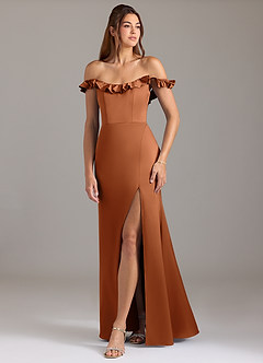 Azazie Callie Bridesmaid Dresses Copper A-Line Ruched Stretch Satin Convertible Dress image5