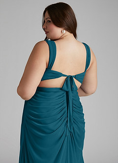 Azazie Jesaphine Bridesmaid Dresses Ink Blue Sheath Ruched Mesh Dress image7