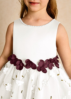 Azazie Starri Flower Girl Dresses Ivory Cabernet Ball-Gown Beaded Matte Satin Dress image8