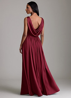 Azazie Novi Robes de demoiselle d'honneur Robe Trapèze en Satin extensible Avec poches Bourgogne image2