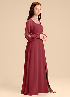 Azazie Bondi Junior Pomegranate A-Line Blouson Chiffon Dress image3