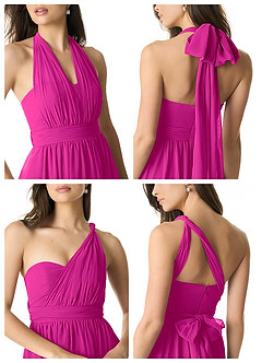 Azazie Olani Bridesmaid Dresses Fuchsia A-Line One Shoulder Chiffon Convertible Dress image2