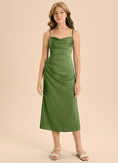 Azazie Mai Junior Juniper Sheath Pleated Stretch Satin Dress image3