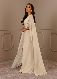 Azazie Isa Mother of the Bride Dresses Champagne A-Line V-Neck Pleated Chiffon Dress image2